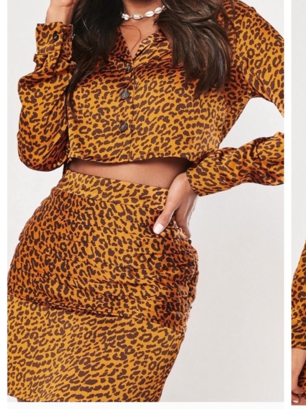 NWT Satin leopard skirt set